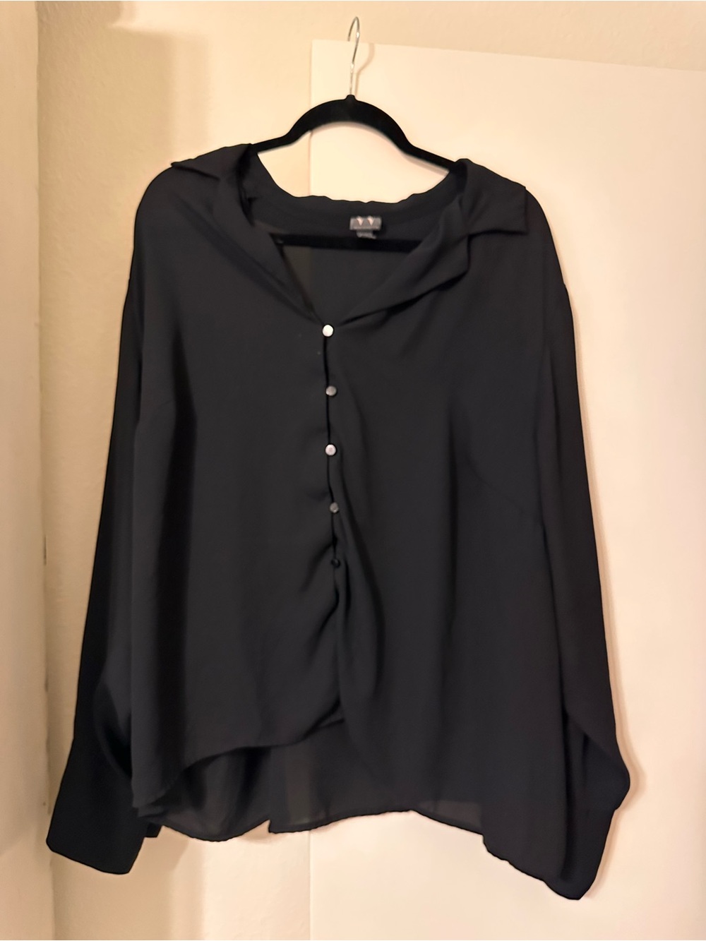 Worthington Black Button-Front Semi-Sheer Blouse